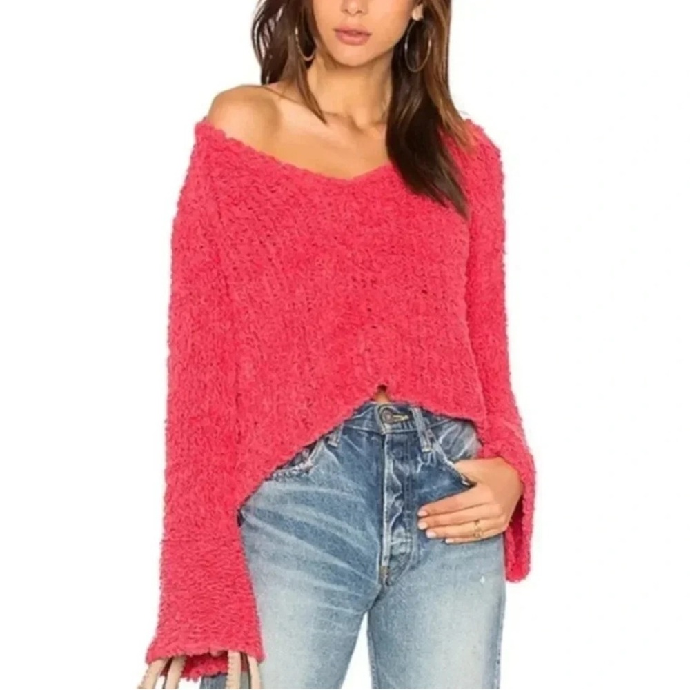 Free People Cozy Coral Pink Knit Sweater